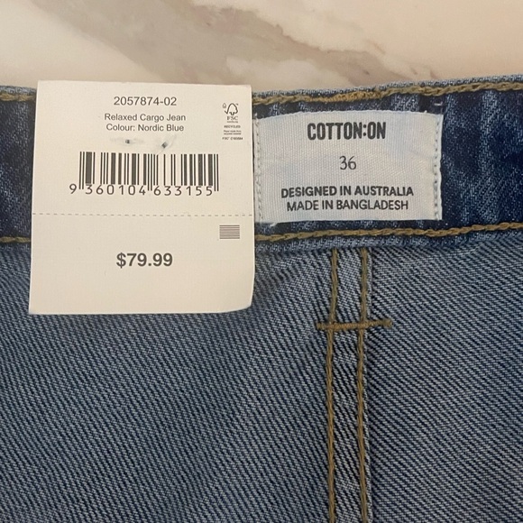Cotton On Relaxed Cargo Jeans Nordic Blue Size 36 Vintage Fit Denim - Picture 6 of 10